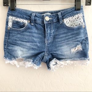 MUDD GIRLS Distressed Lace Trim Jean Shorts 8